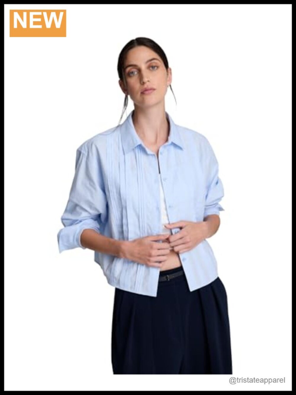 Long Sleeve Cotton Tuxedo Cropped Shirt Women's Collared Button Up